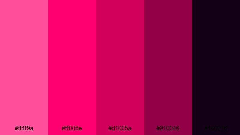 neon night carnival red violet color palette with hex codes