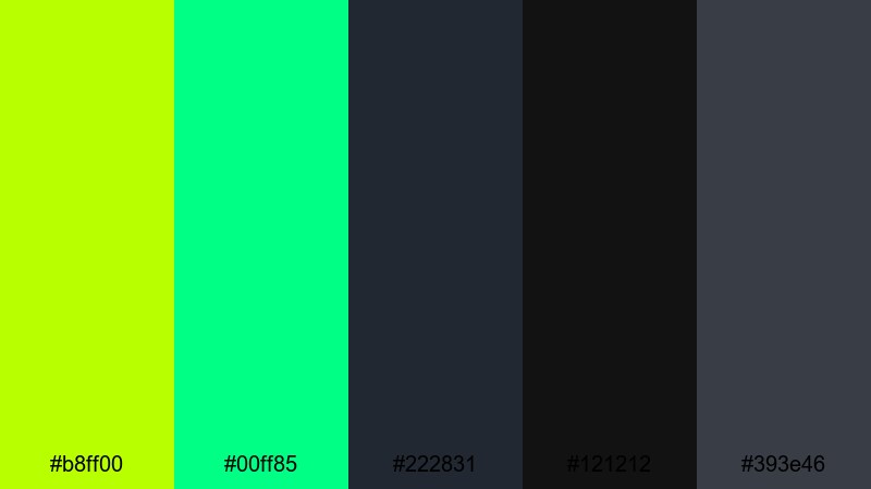 neon night circuit lime green color palette with hex codes