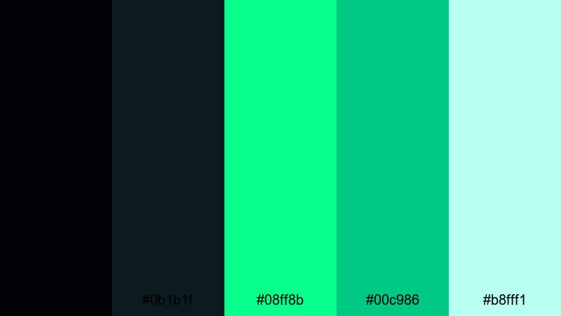 neon noir alley black green color palette with hex codes