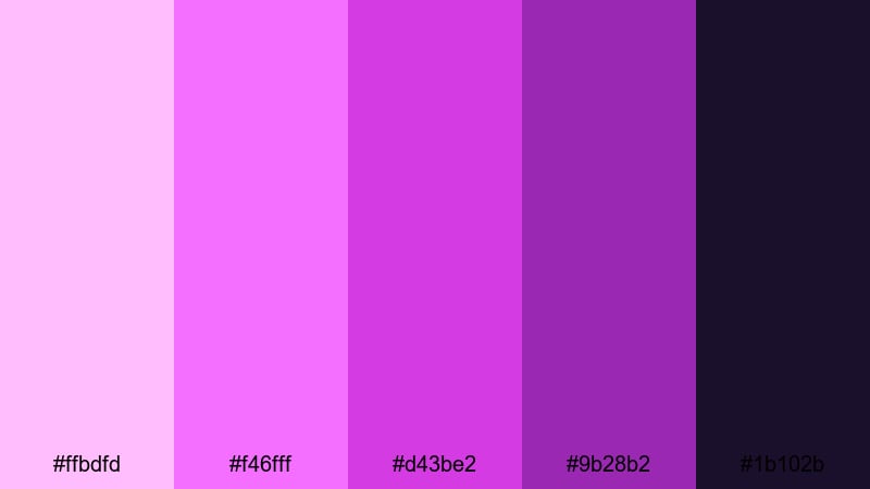 neon orchid arcade pink lilac color palette with hex codes