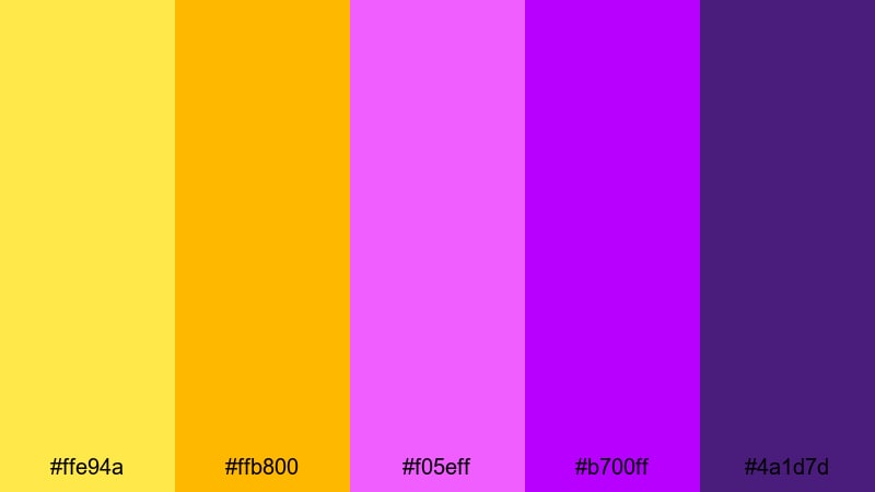 neon orchid burst yellow purple color palette with hex codes