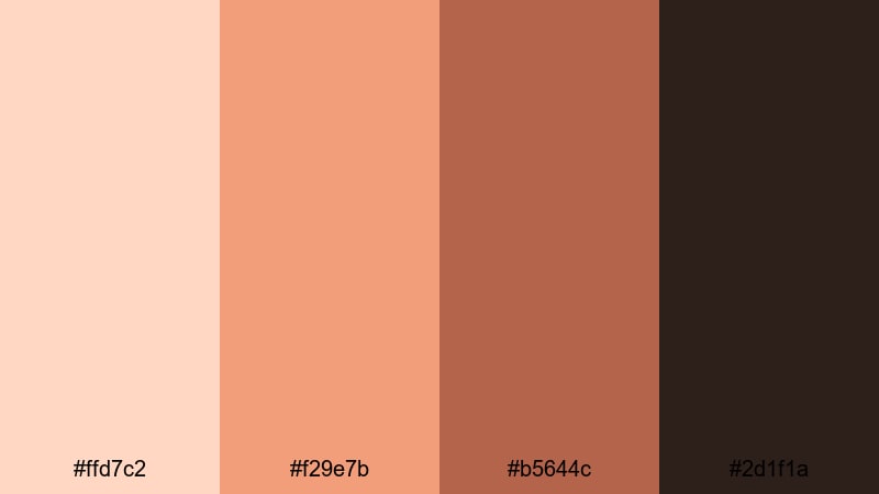 neon peach noir brown peach color palette with hex codes