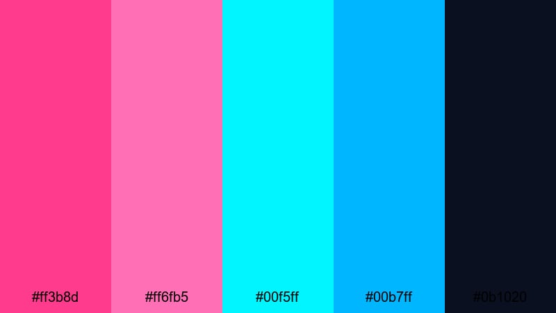 neon pool party pink flamingo color palette with hex codes