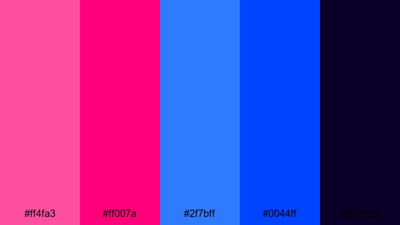 neon pop stardust pink blue color palette with hex codes