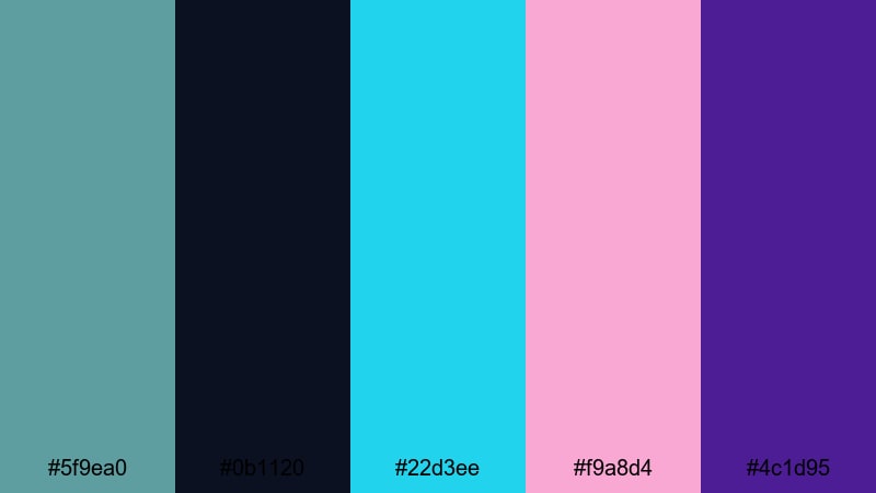 neon rain alley cadet blue color palette with hex codes