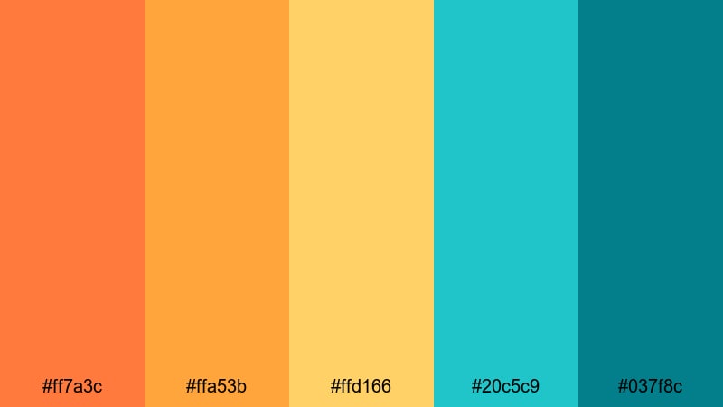 neon reef carnival orange turquoise color palette with hex codes