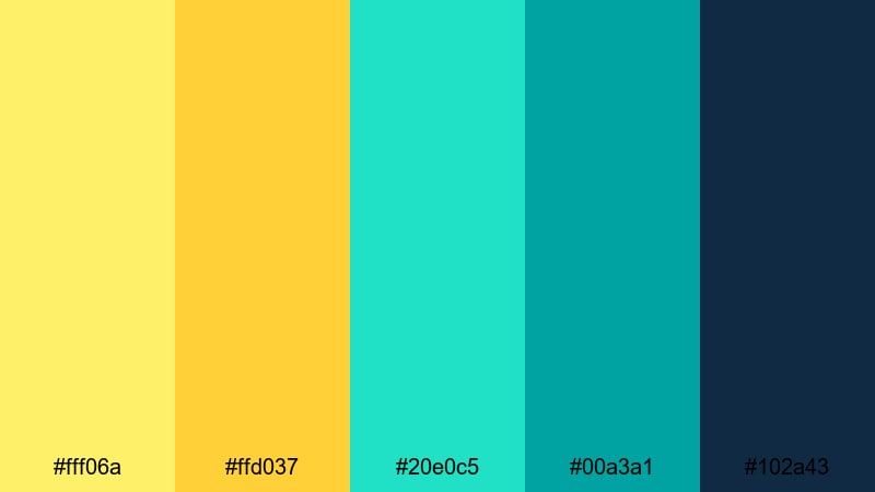 neon reef carnival yellow turquoise color palette with hex codes