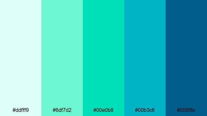 neon reef glow blue mint green color palette with hex codes