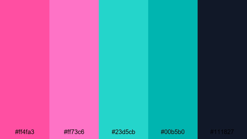 neon reef party pink turquoise color palette with hex codes