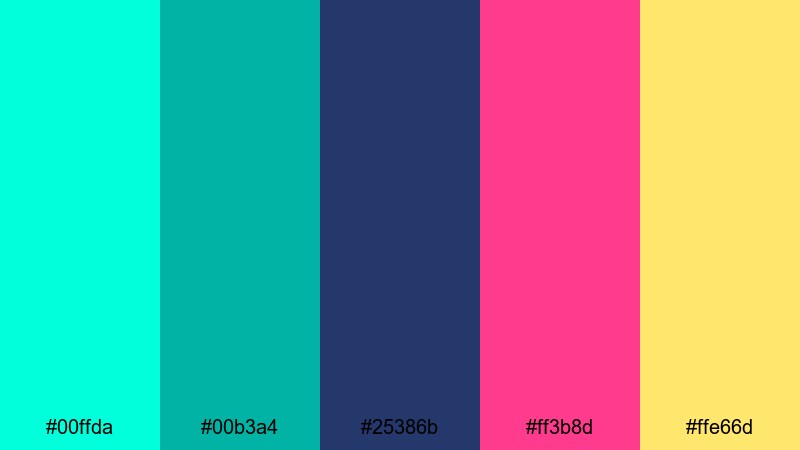 neon reef rush turquoise green color palette with hex codes