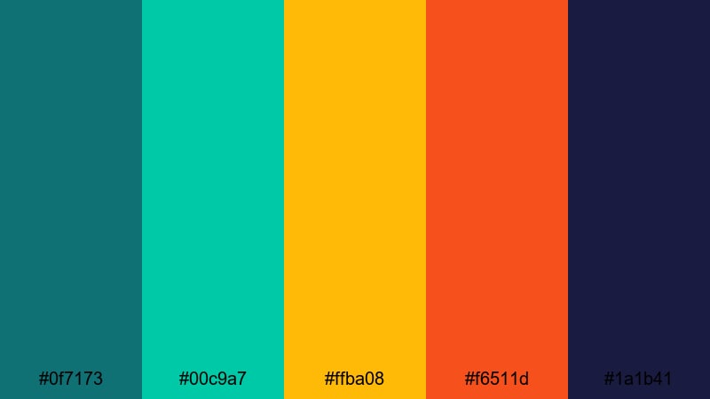 neon reef splash teal color palette with hex codes