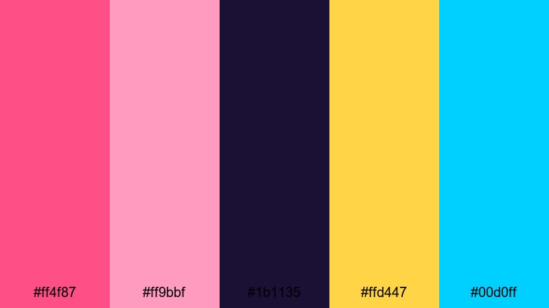 neon rose pop rose pink color palette with hex codes