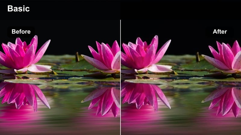 Dark city alley lit with colorful neon lights and strong shadow contrast.