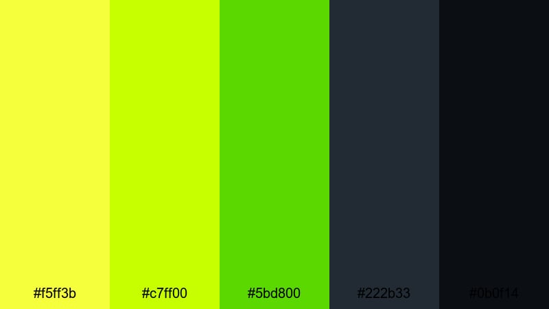 neon sports energy green yellow color palette with hex codes