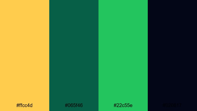 neon studio contrast gold dark green color palette with hex codes