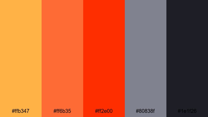 neon sunset concrete orange gray color palette with hex codes
