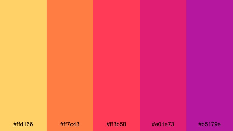 neon sunset fiesta warm color palette with hex codes