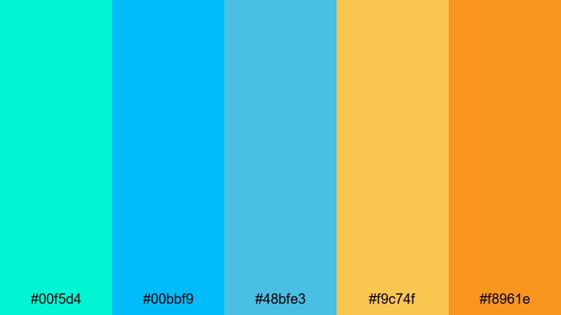 neon surf splash green blue yellow color palette with hex codes