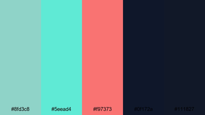 neon surf title pastel blue green color palette with hex codes