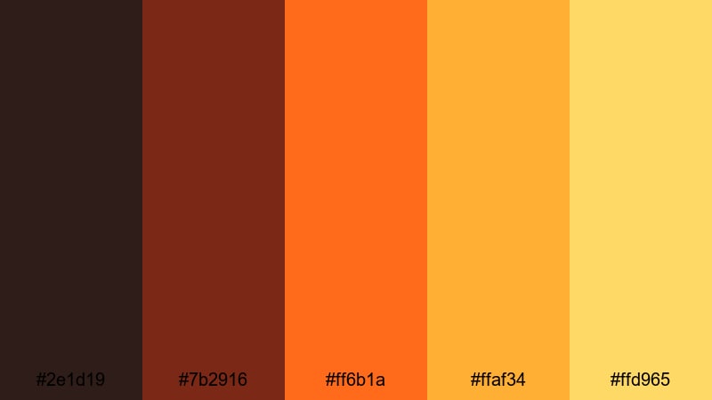 neon tangerine titles brown yellow orange color palette with hex codes