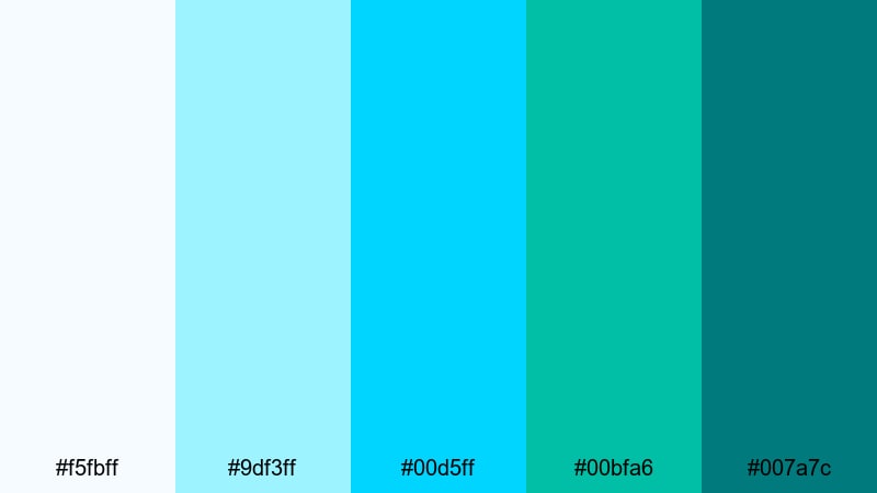 neon tidal pop green light blue color palette with hex codes