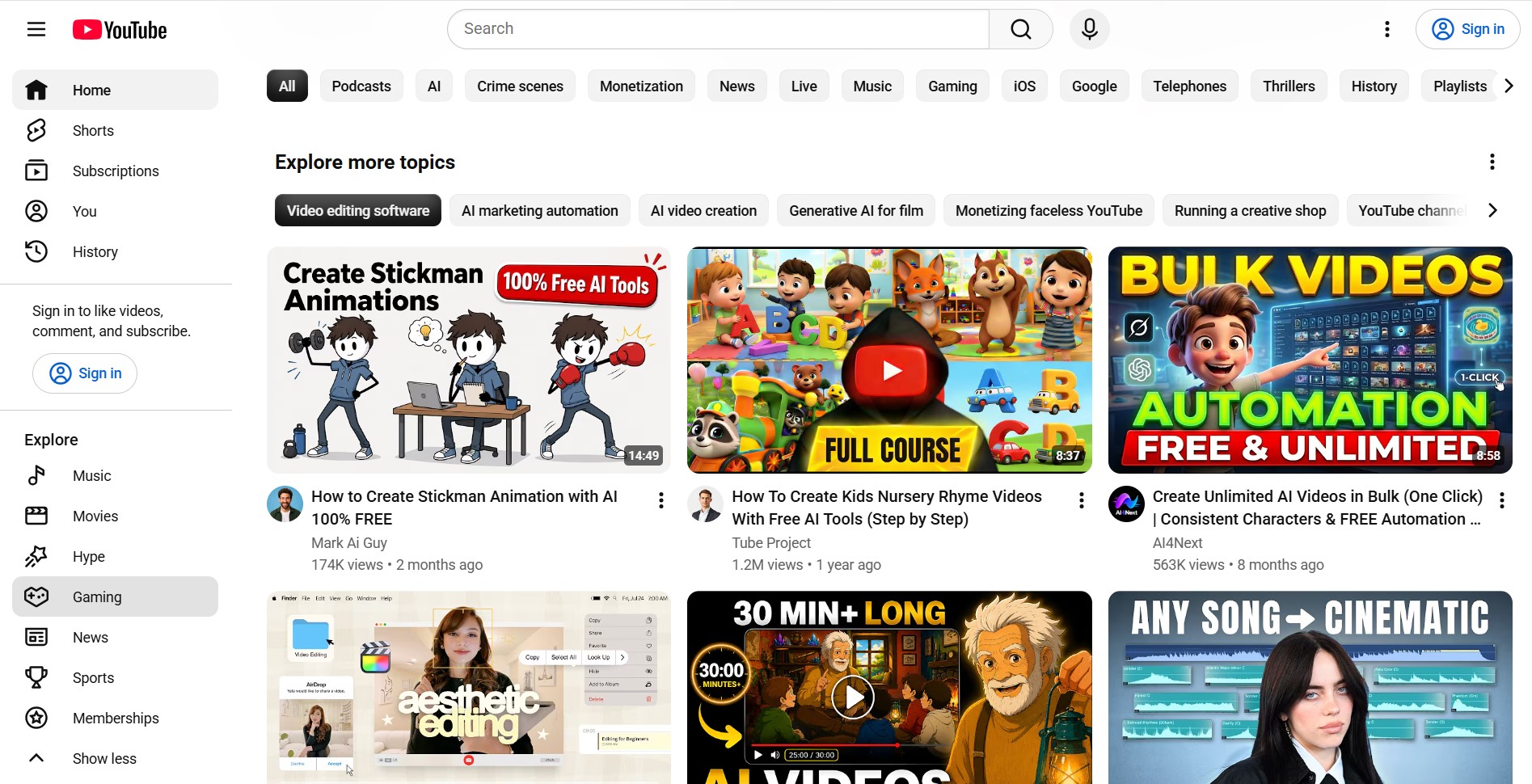 youtube homepage