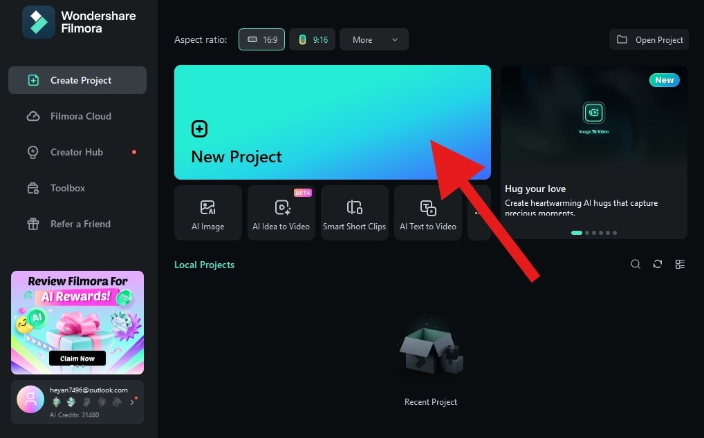 create a new project filmora desktop