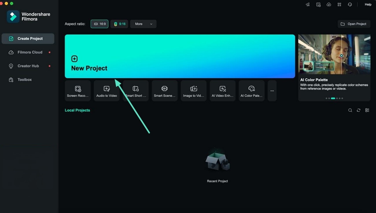 launch filmora and start new project