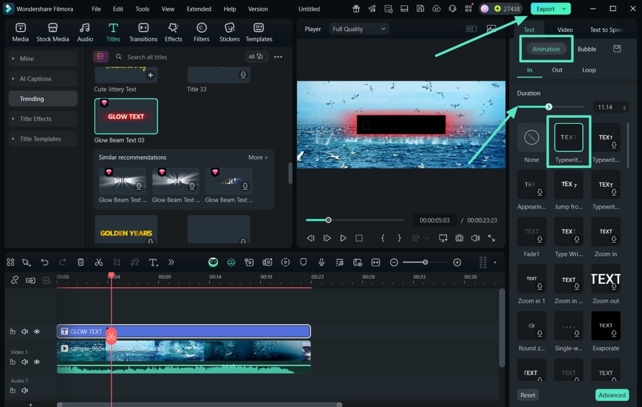 apply animation effect and export video