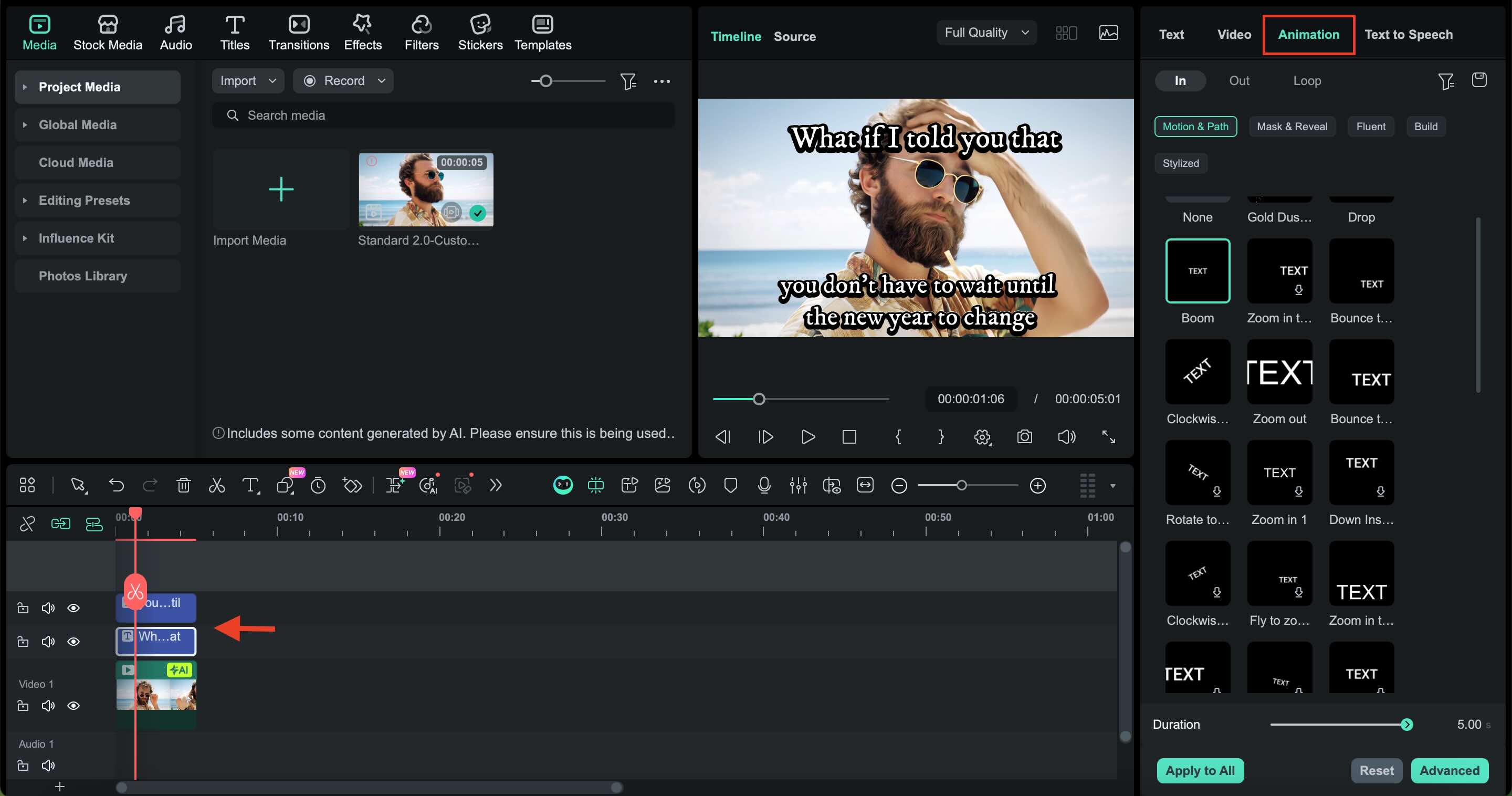 apply animation for text