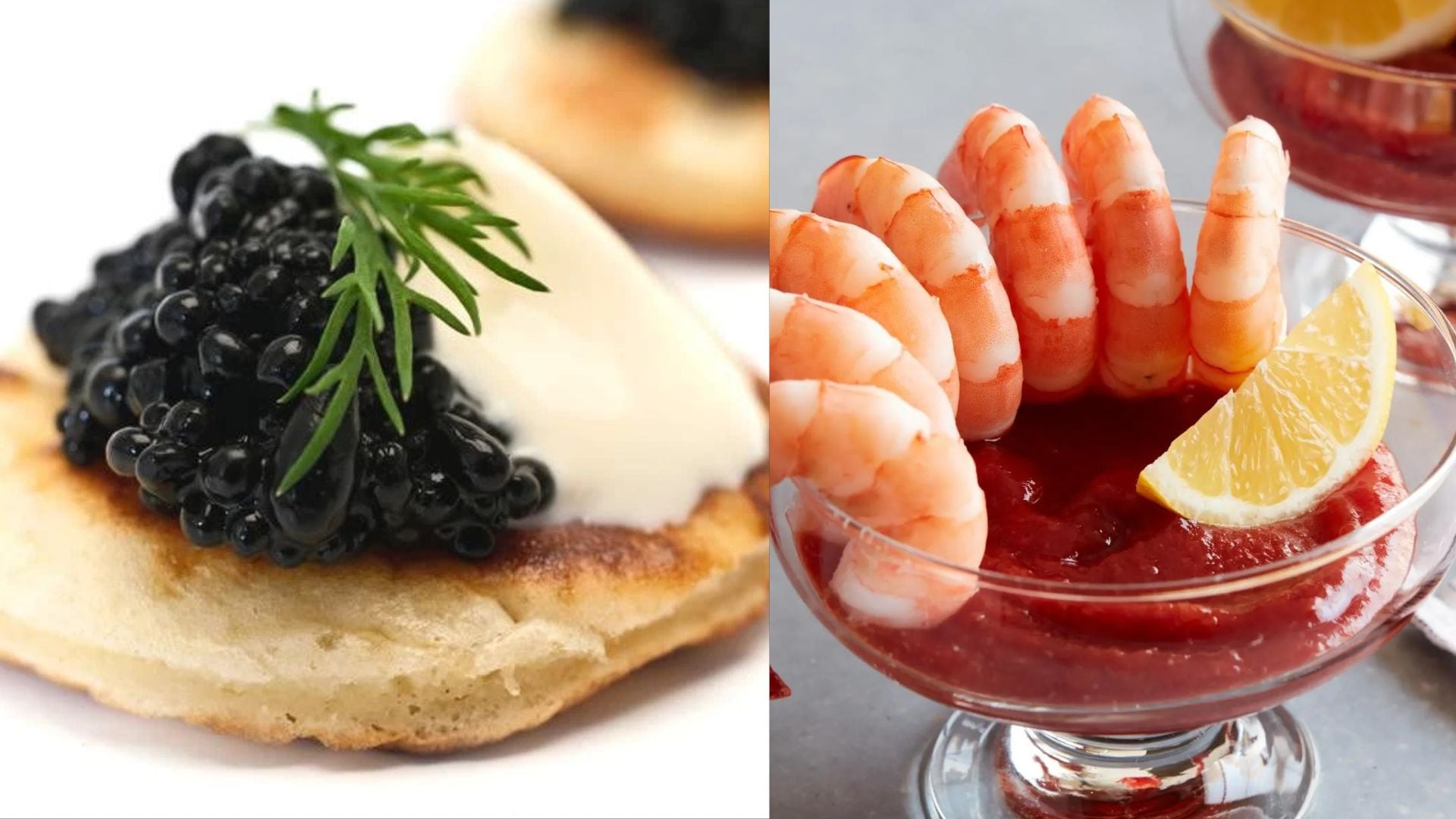 caviar blinis and shrimp cocktail