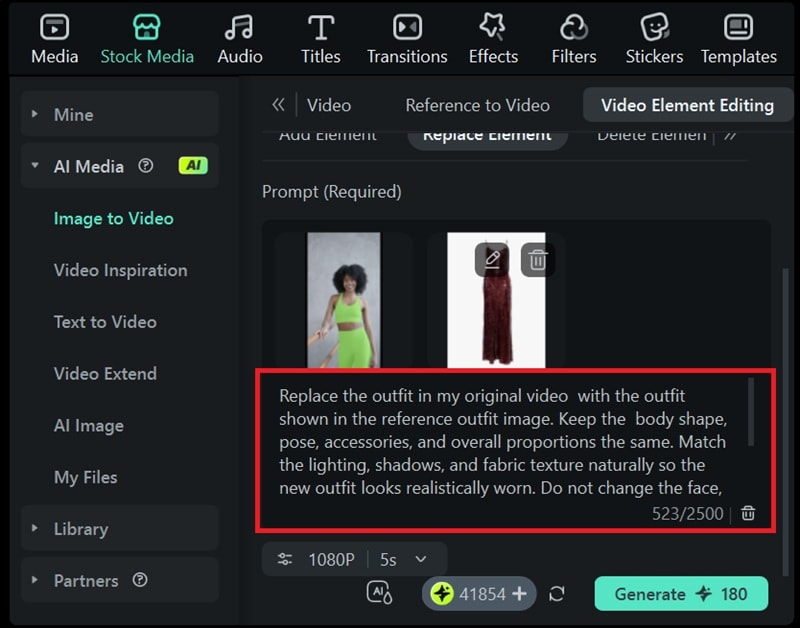 enter prompt for replacing outfit