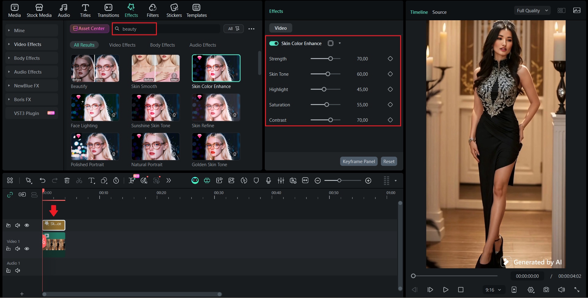 refine your video with filmora ai beauty