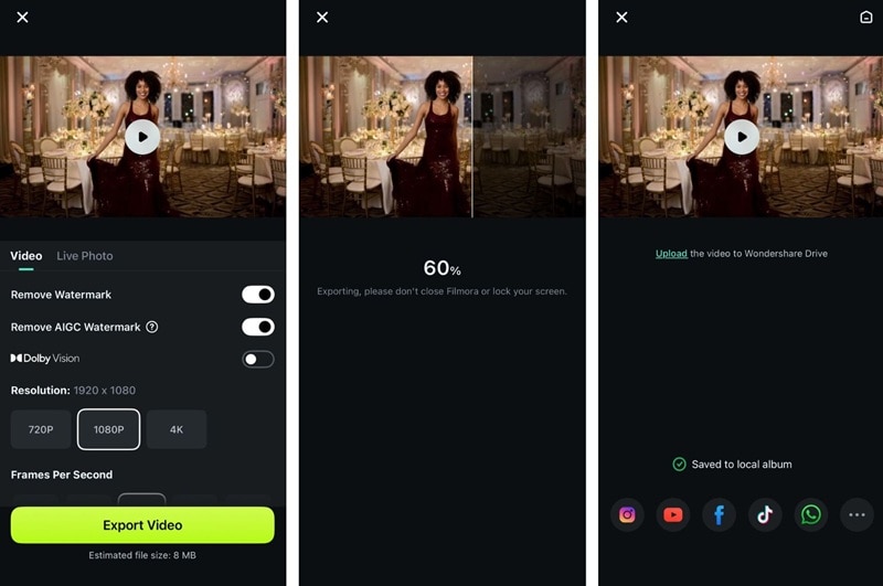 export your new year outfit video on mobile