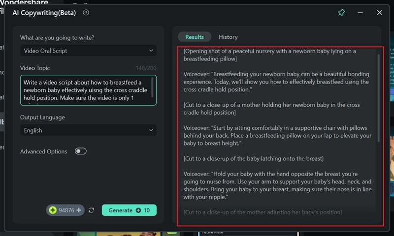 ai video script result