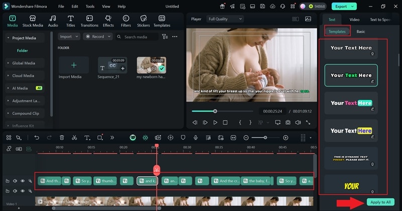 select caption template style
