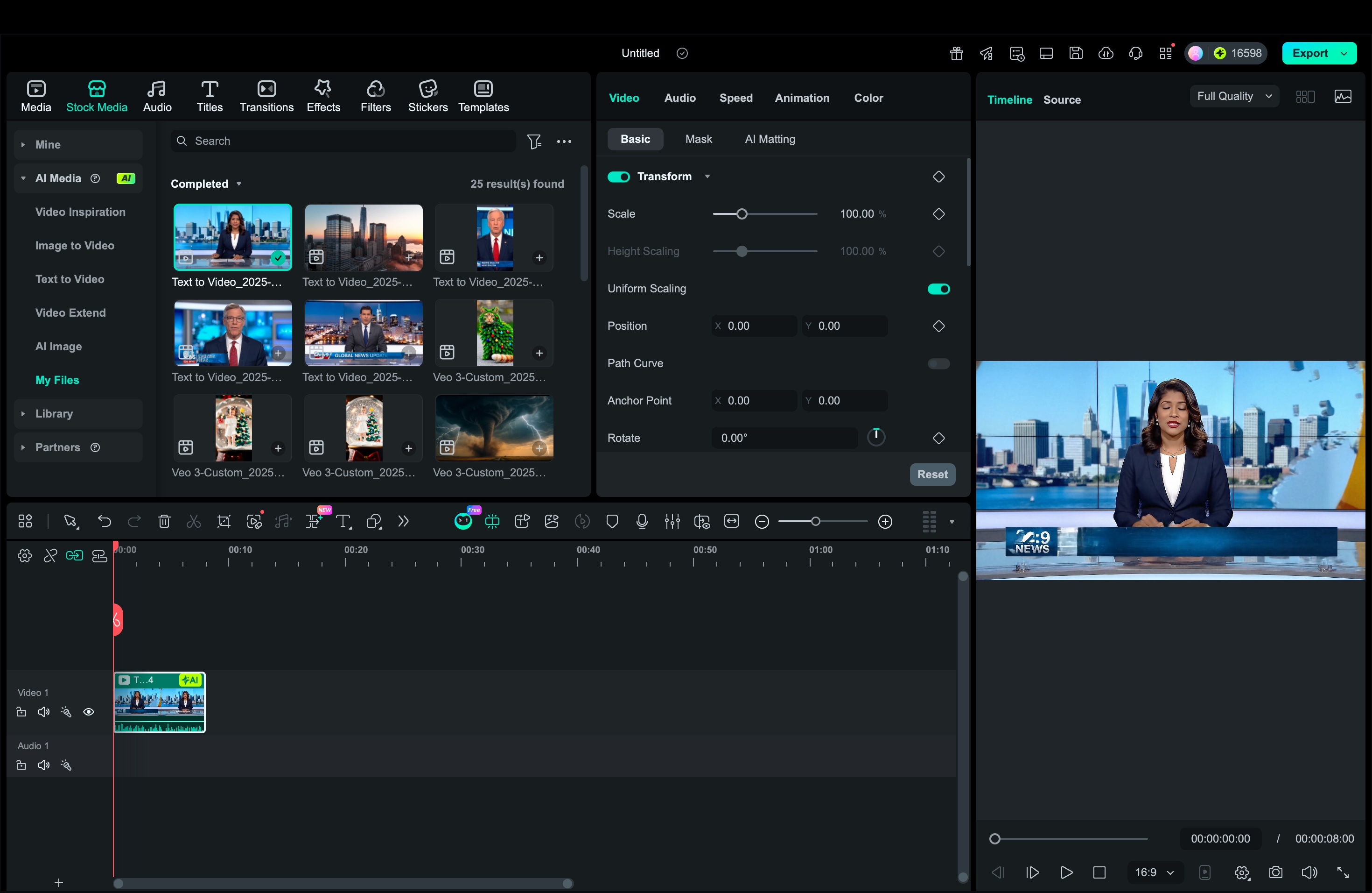 filmora text to video news anchor