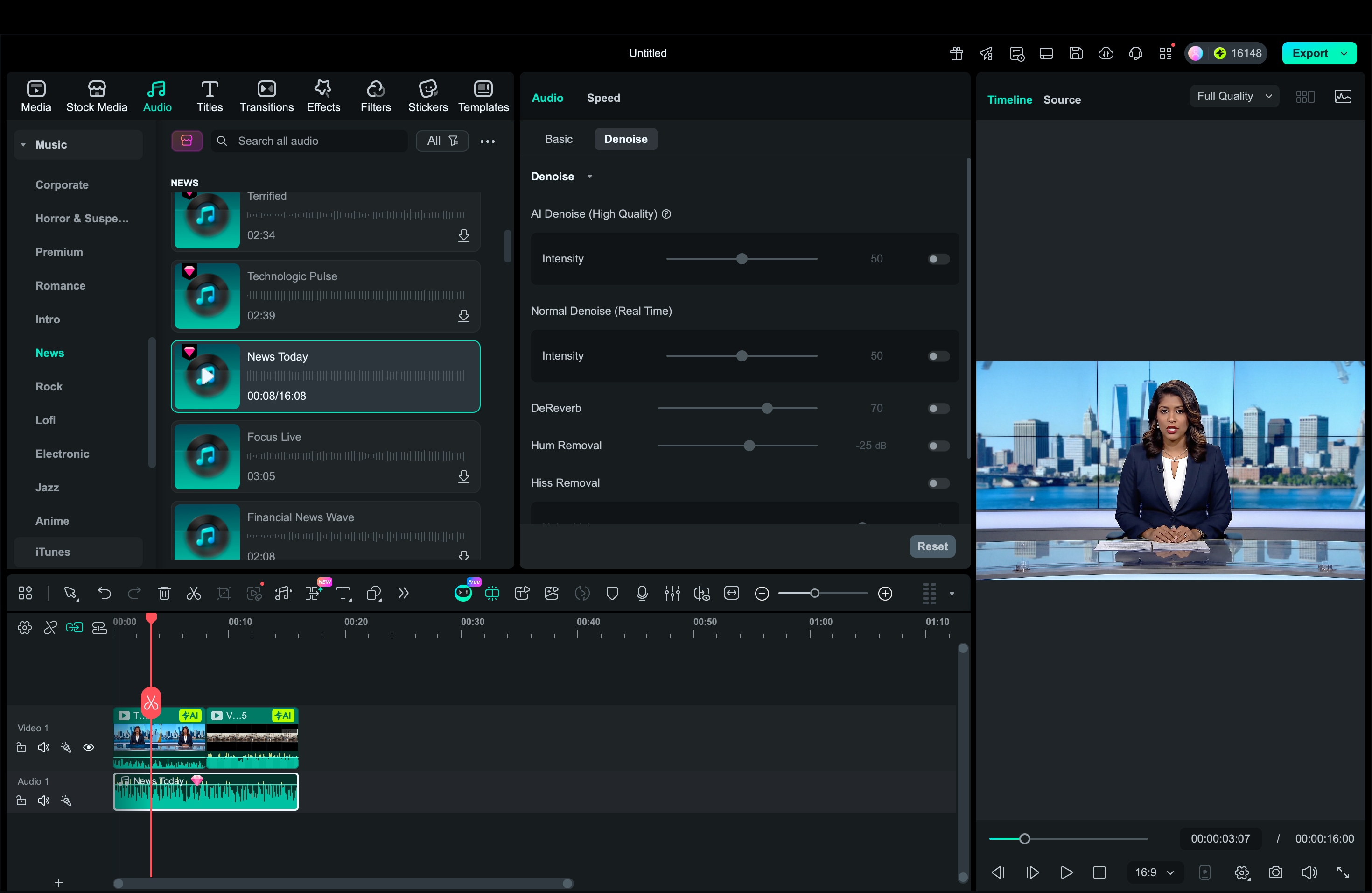 news reporter ai filmora