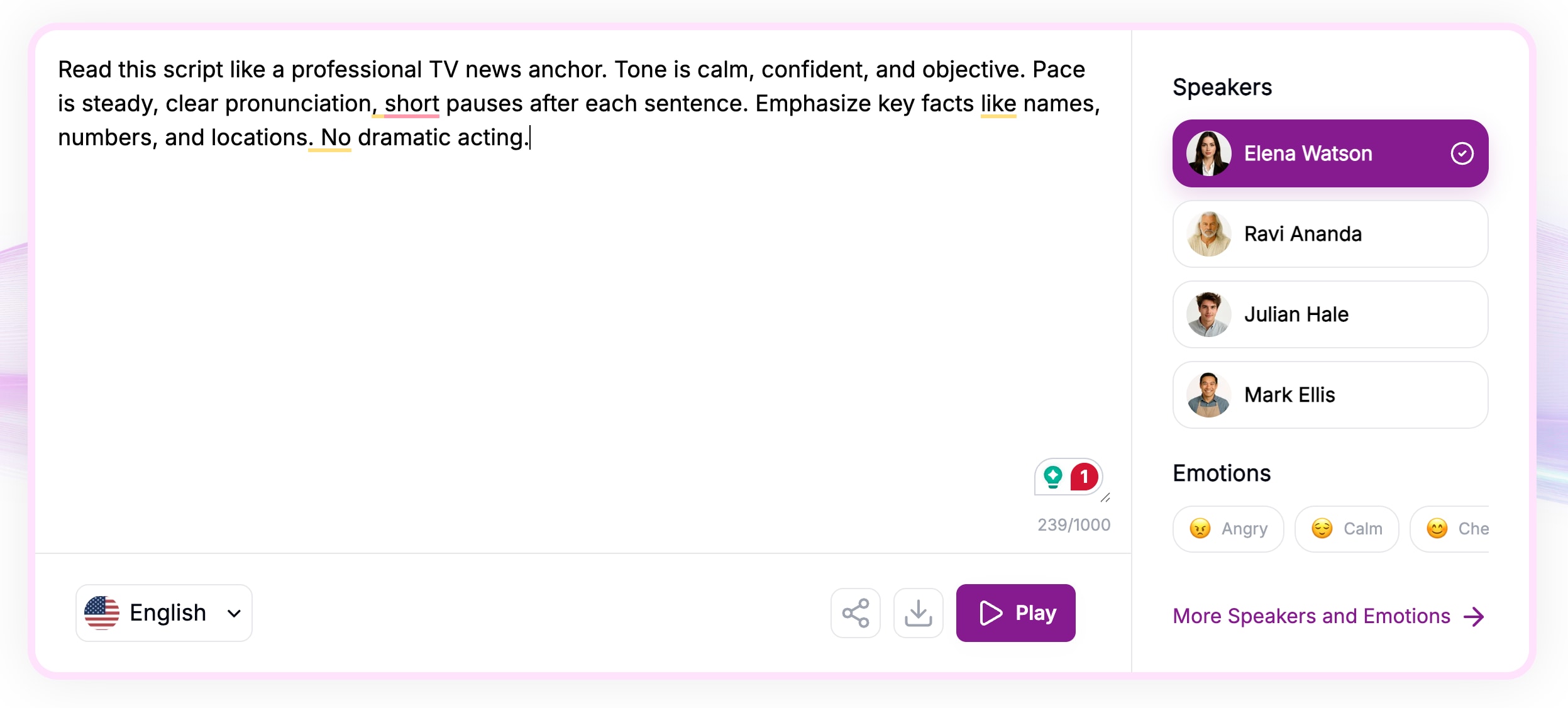 narakeet news reporter voice generator