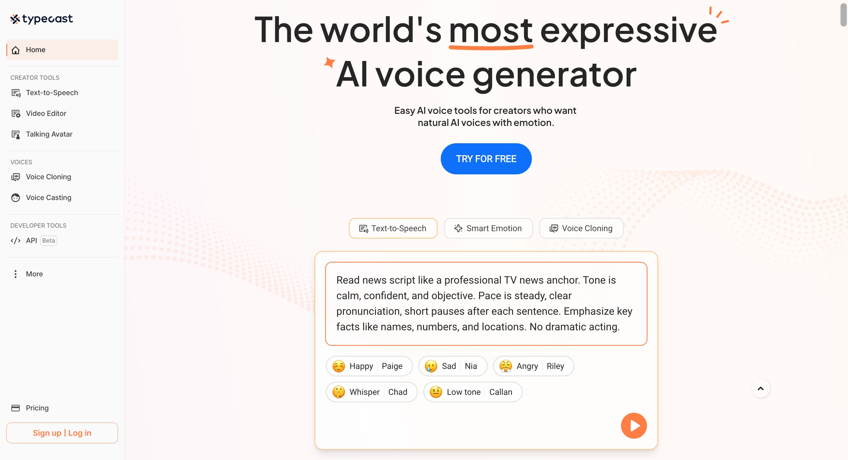 typecast news reporter voice generator