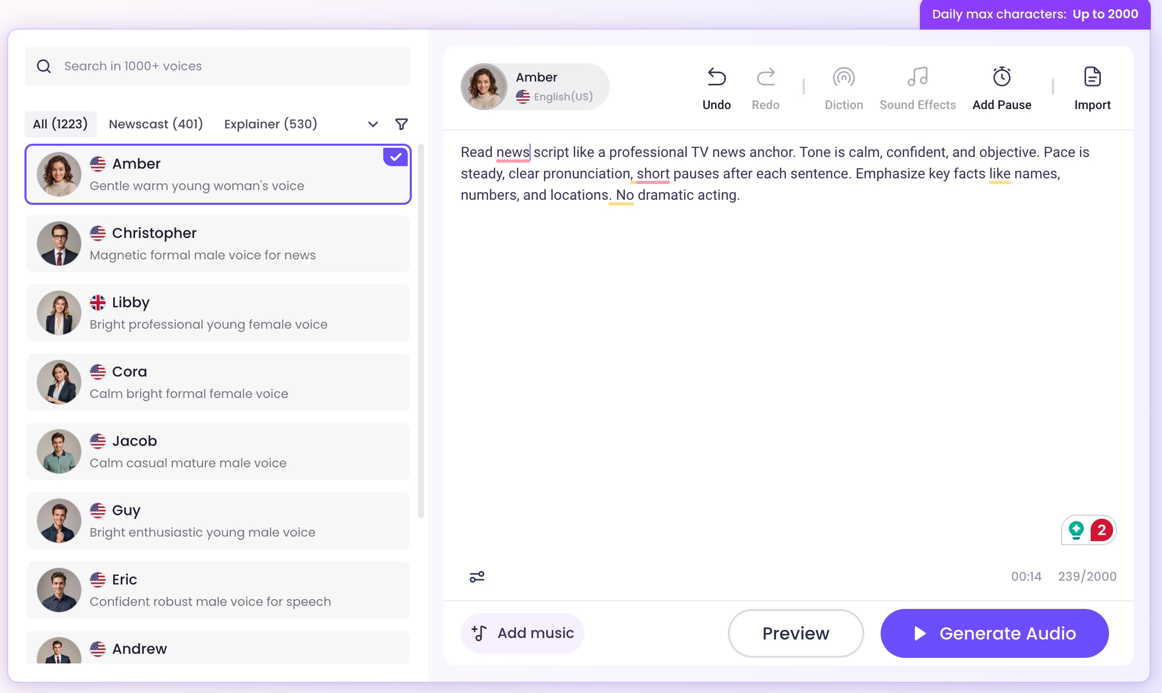 vidnoz news reporter voice generator