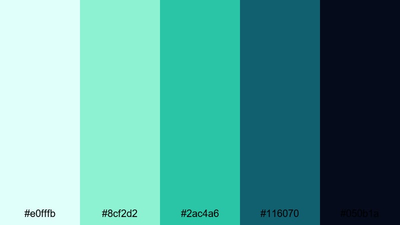 night drive teal mint mint green color palette with hex codes