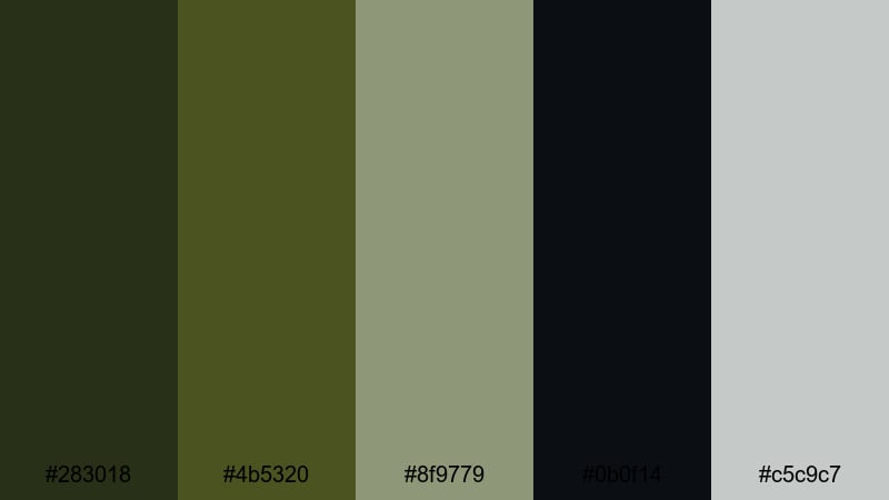 night ops cinema army green color palette with hex codes