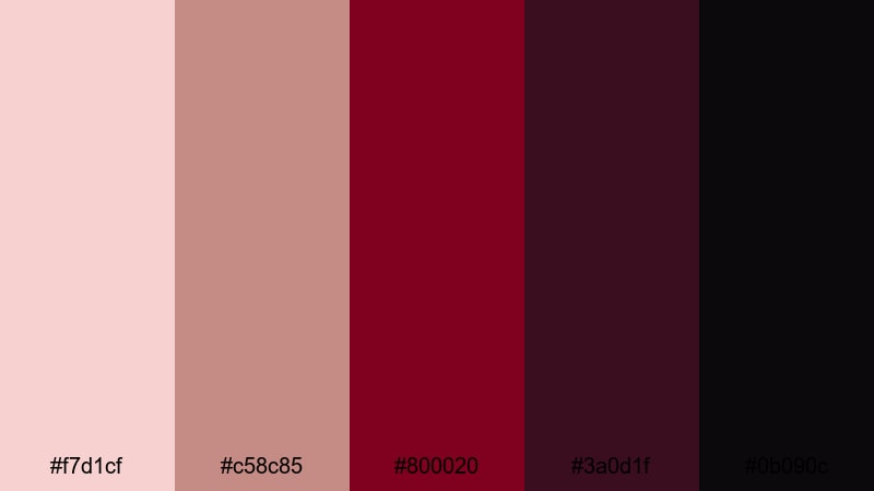 night theater rouge rose gold burgundy color palette with hex codes