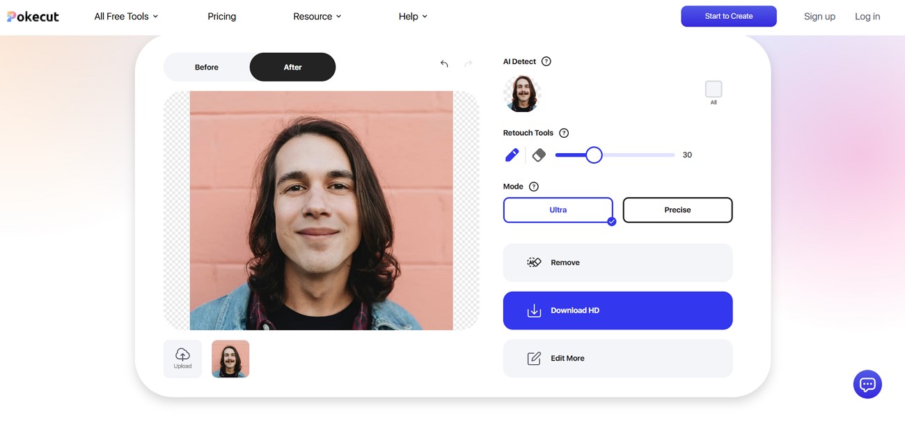 pokecut brush out beard from image