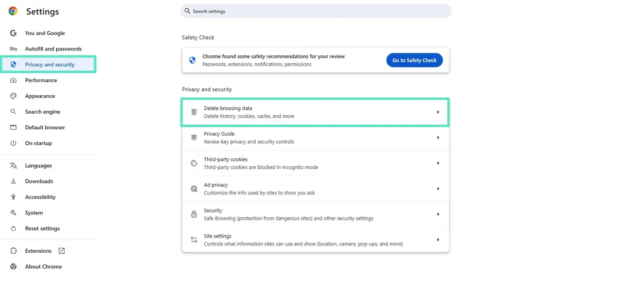 access delete browsing data from chrome