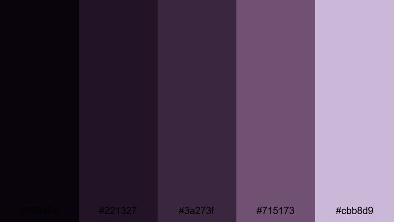 nocturne velvet grain black purple color palette with hex codes