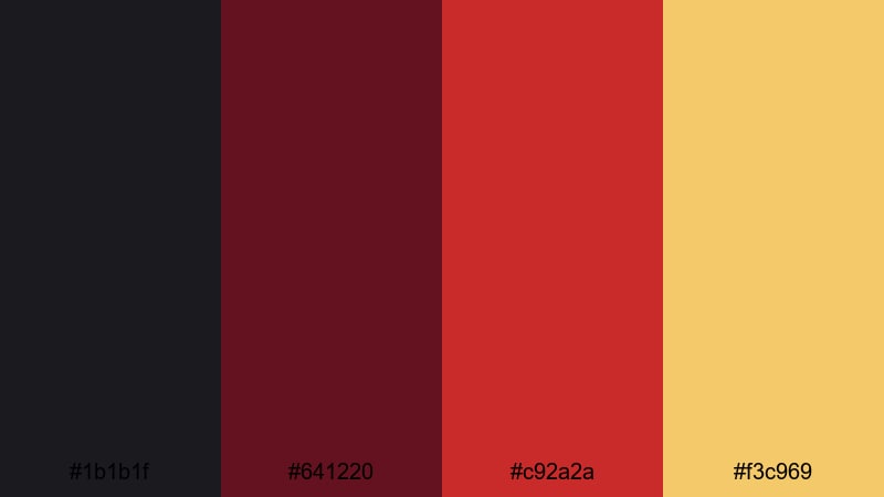 noir crimson titles gold red color palette with hex codes