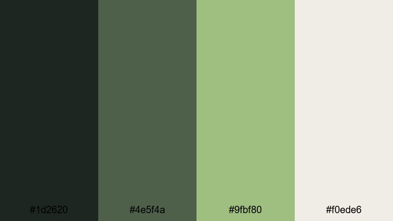 noir forest contrast moss green color palette with hex codes