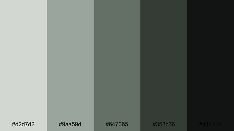 noir forest frame gray green color palette with hex codes